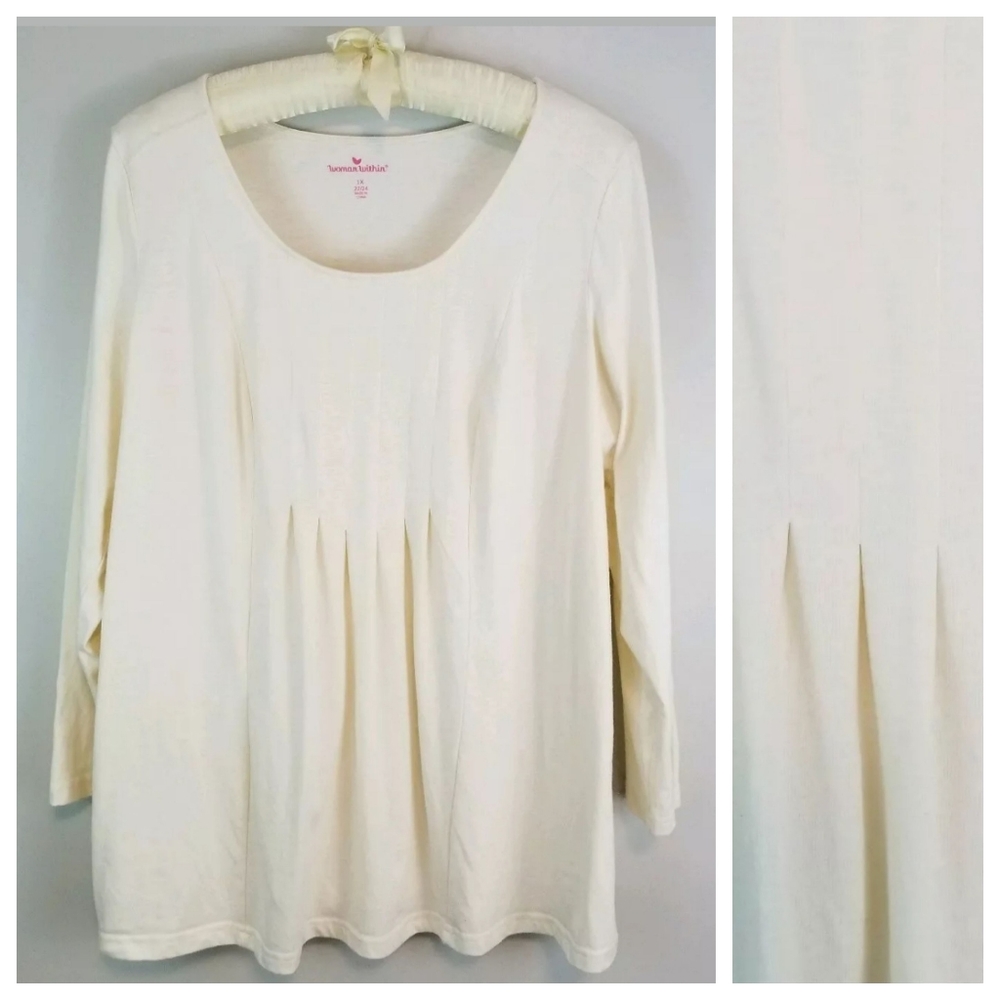 Woman Within Plus 1X Off-White Pleated Tunic Top - Picture 2 of 8